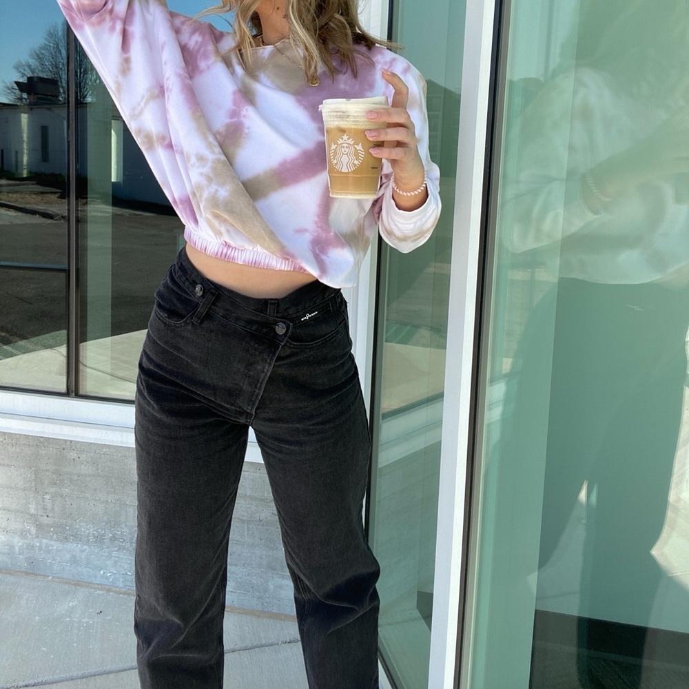 Asymmetrical black denim jeans